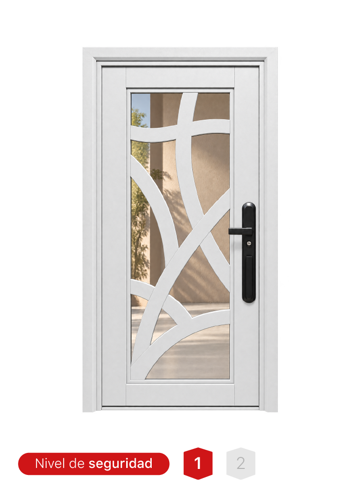 Puerta de seguridad MR. N725-A blanca de acero con vidrio templado y acabado mate.