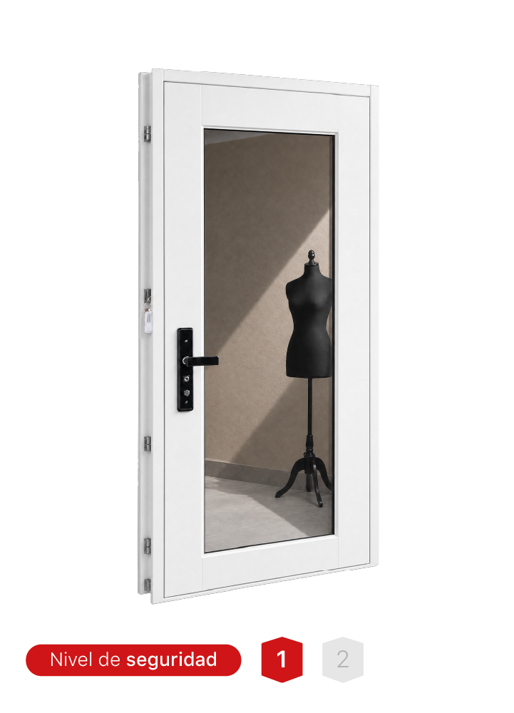 Puerta de seguridad blanca N725-A fabricada en acero con vidrio templado de dos capas.