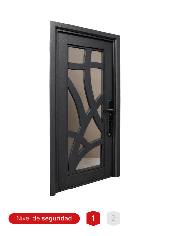 Puerta de seguridad MR. N725-A con vidrio espejo para privacidad y diseño moderno.