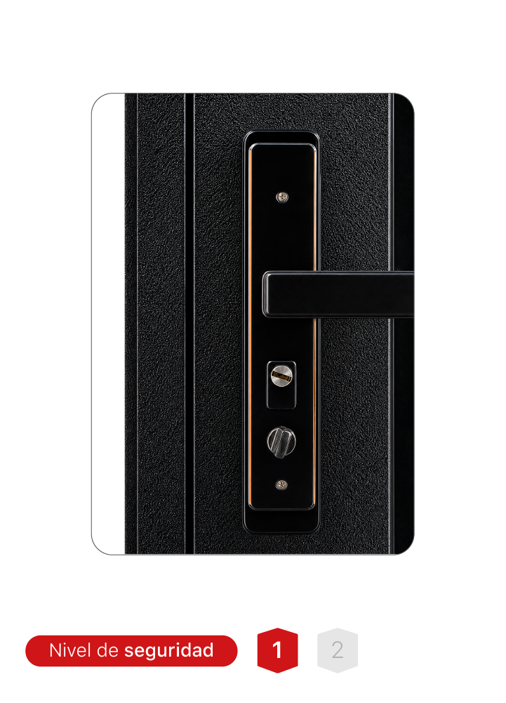 Puerta MR. N725-A de acero, color blanco, con vidrio espejo y sistema de 13 pines de seguridad.