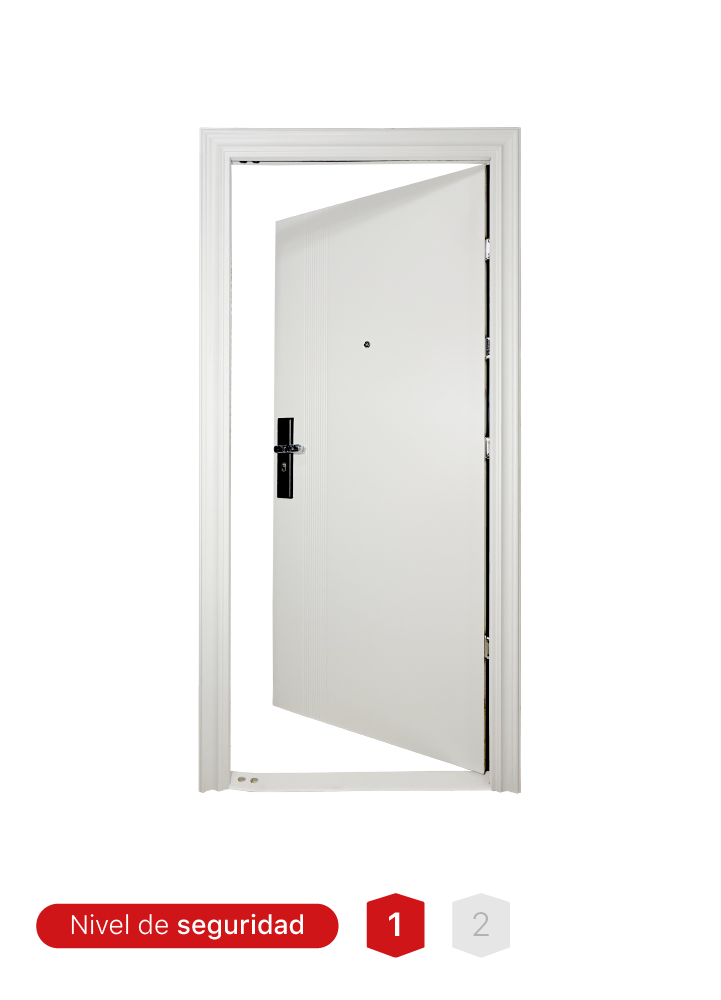 Puerta de seguridad Nivel 1 MR. T04 con hoja de 50 mm y bisagras invisibles.