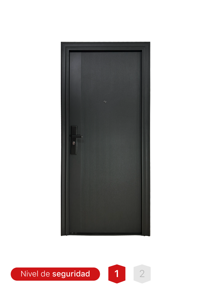 Puerta de seguridad MR. T07 negra texturizada fabricada en acero con 14 pines de seguridad.