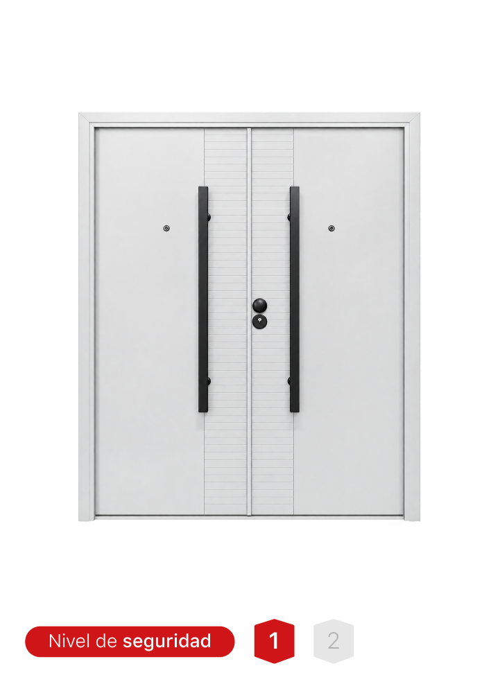 Puerta de seguridad doble MR. TL2503 de acero con acabado texturizado y doble mirilla.